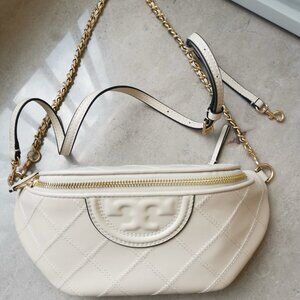TB White Leather Crossbody Bag